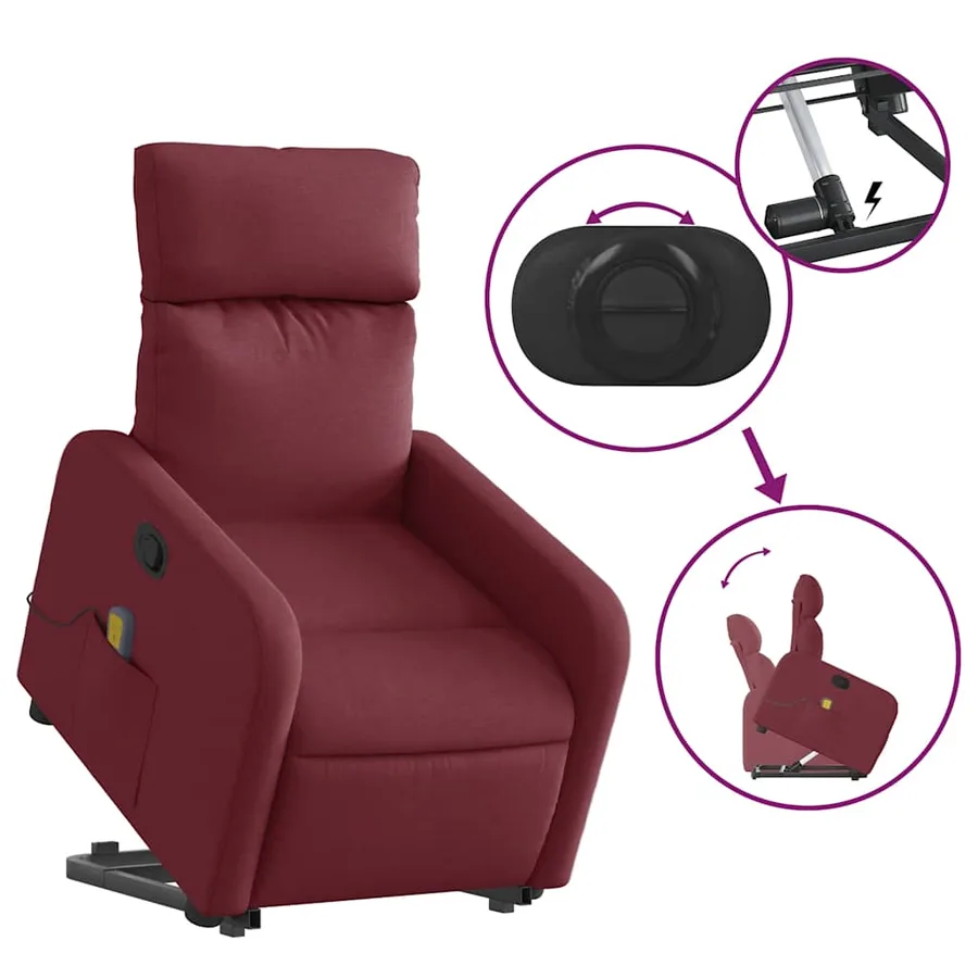 Fauteuil inclinable de massage Rouge bordeaux Tissu - 6