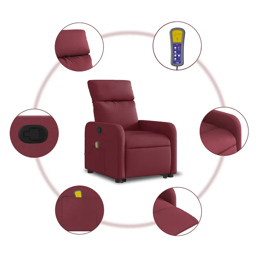 Fauteuil inclinable de massage Rouge bordeaux Tissu - 8