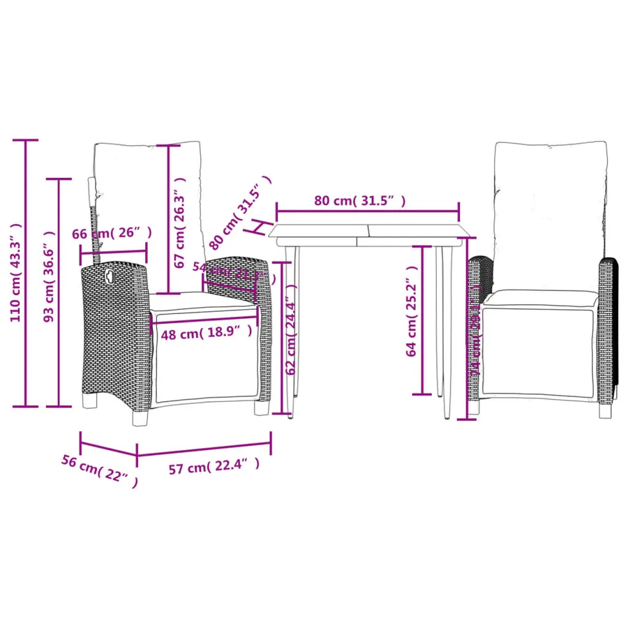 Ensemble à manger de jardin 3 pcs et coussins marron poly rotin - 9