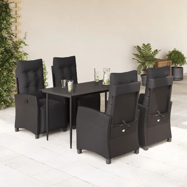 Ensemble à manger de jardin coussins 5pcs Noir Résine tressée
