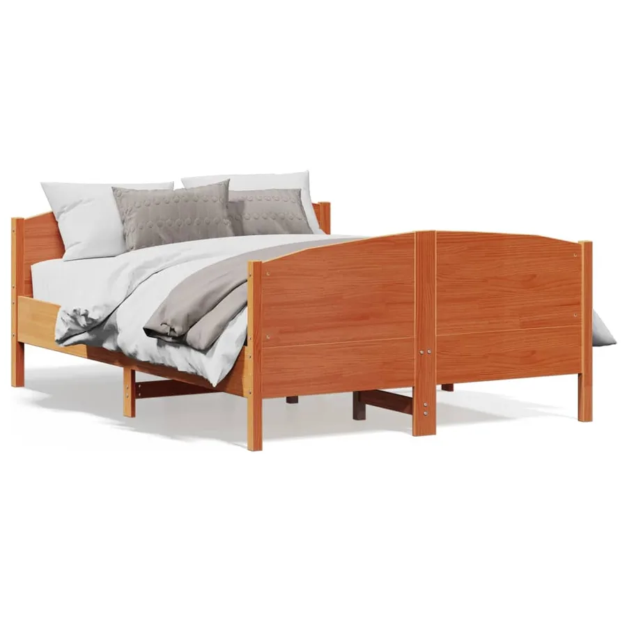Cadre de lit sans matelas cire marron 135x190cm bois pin massif - 2