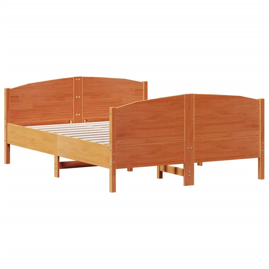 Cadre de lit sans matelas cire marron 135x190cm bois pin massif - 3