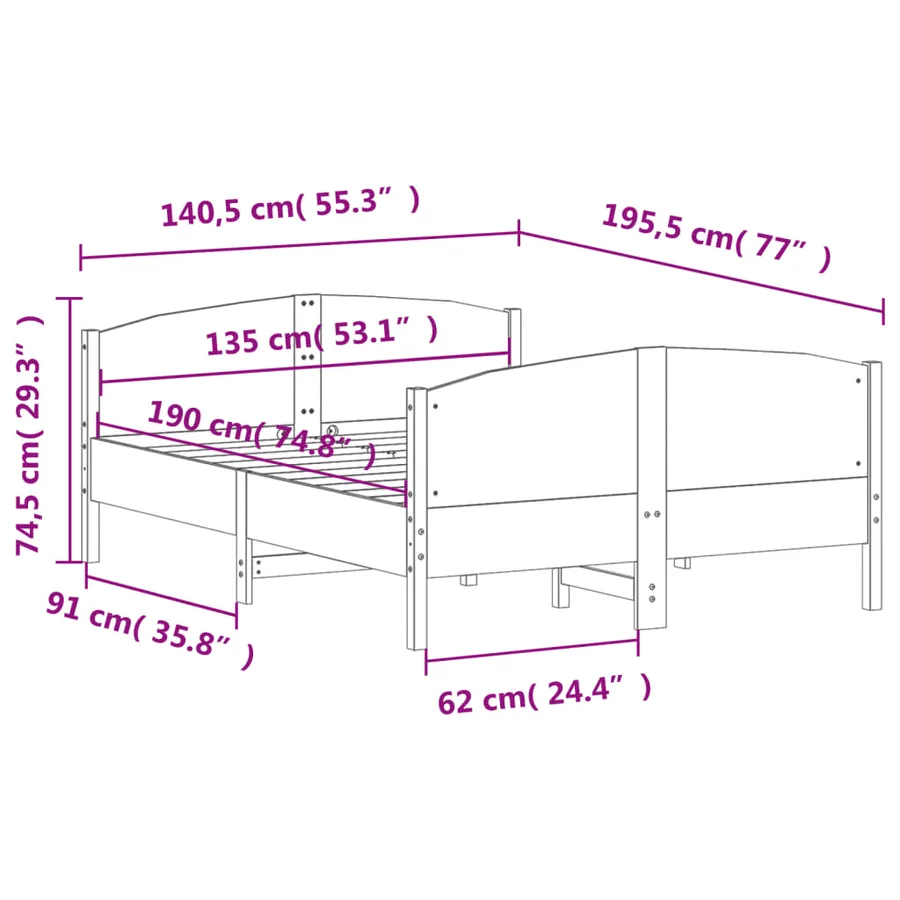 Cadre de lit sans matelas cire marron 135x190cm bois pin massif - 9
