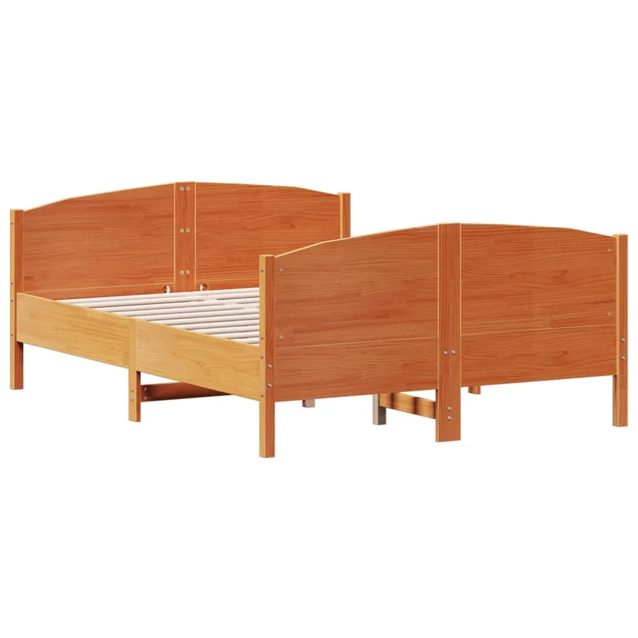 Cadre de lit et tête de lit cire marron 135x190 cm bois de pin - 2