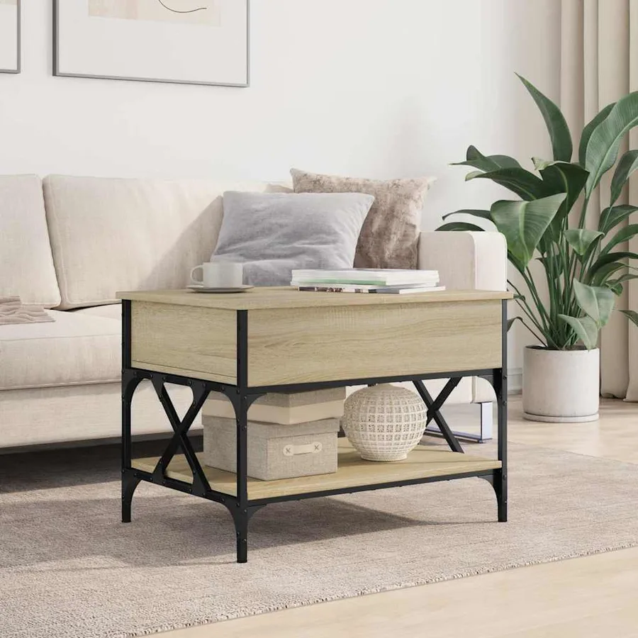 Table basse chêne sonoma 70x50x50 cm bois d'ingénierie et métal - 3
