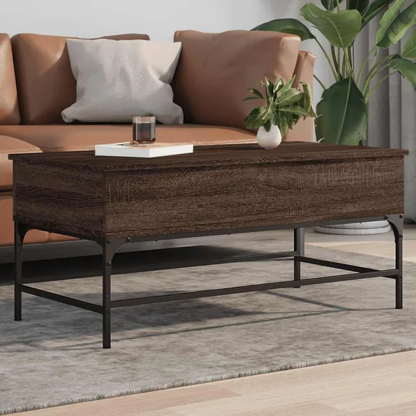 Table basse chêne marron 100x50x45cm bois d'ingénierie et métal