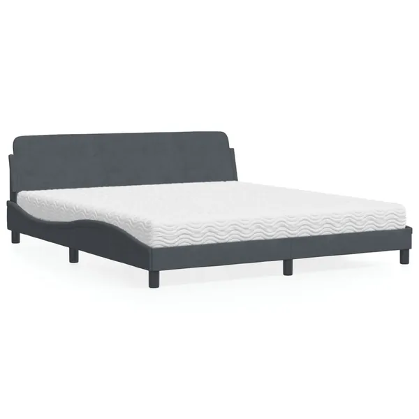 Lit avec matelas Dover gris foncé 180x200 cm velours