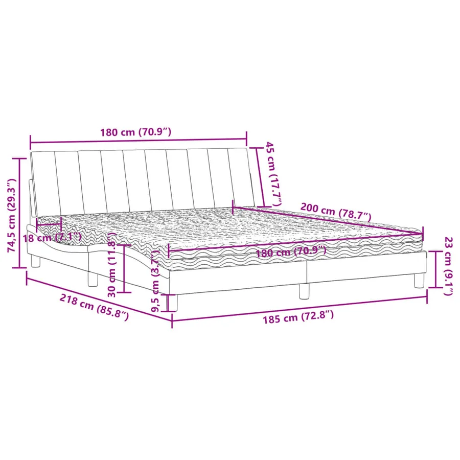 Lit avec matelas Hanko gris foncé 180x200 cm velours - 11