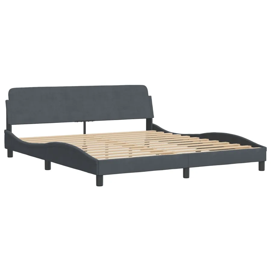 Lit avec matelas Hanko gris foncé 180x200 cm velours - 4