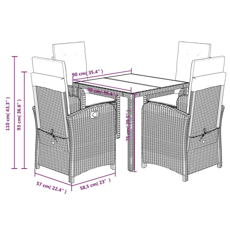 Ensemble à manger de jardin coussins 5pcs Noir Résine tressée - 9