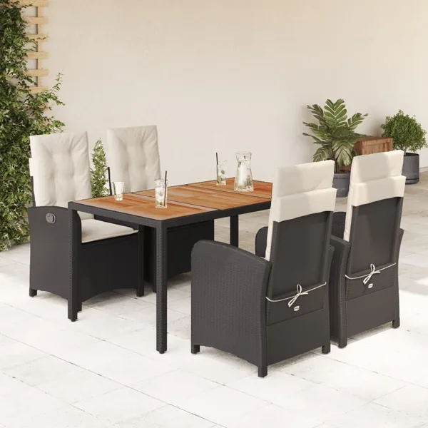 Ensemble à manger de jardin coussins 5pcs Noir Résine tressée