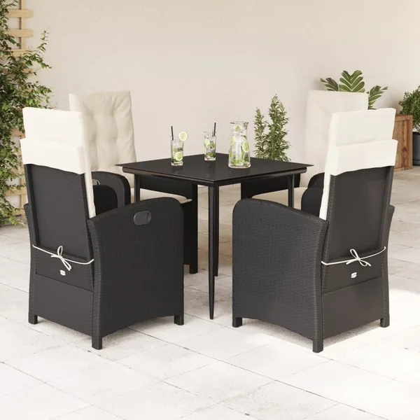 Ensemble à manger de jardin coussins 5pcs Noir Résine tressée