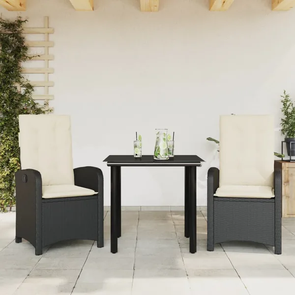 Ensemble à manger de jardin avec coussins 3 pcs Noir