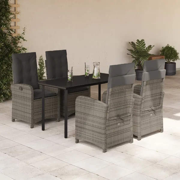 Ensemble à manger de jardin 5 pcs coussins gris résine tressée