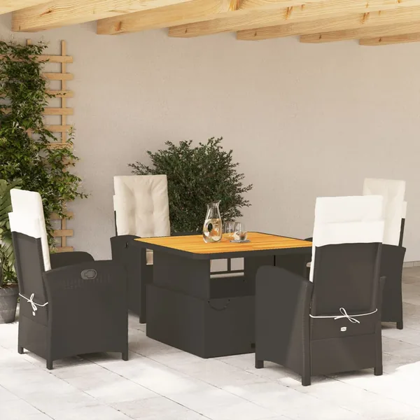 Ensemble à manger de jardin coussins 5pcs Noir Résine tressée