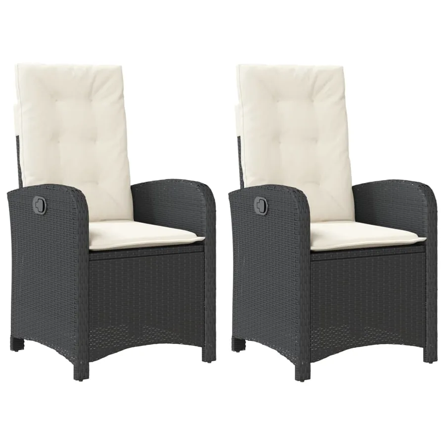 Chaises inclinables de jardin lot de 2 et coussins noir rotin - 2