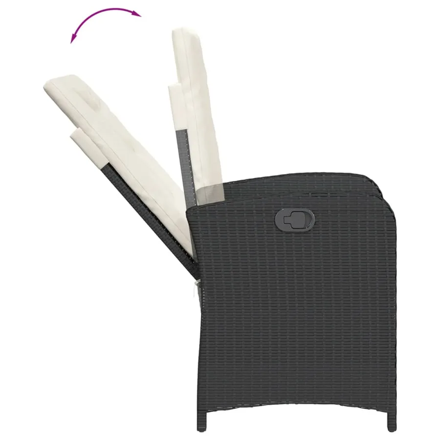 Chaises inclinables de jardin lot de 2 et coussins noir rotin - 8