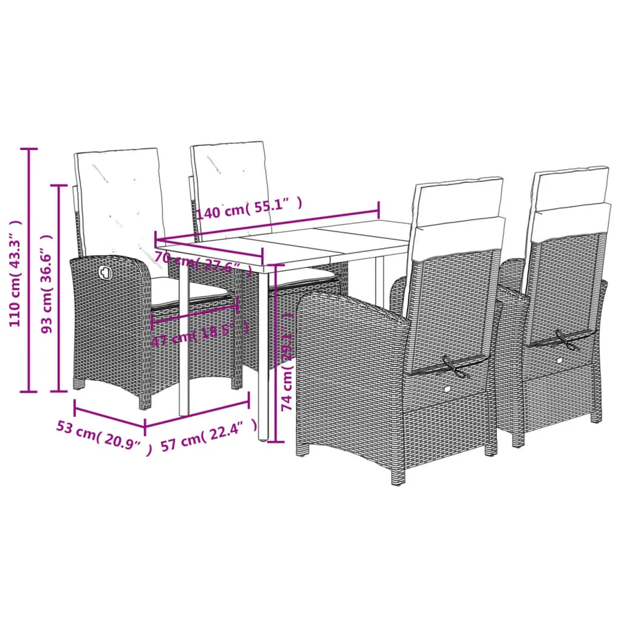 Ensemble à manger de jardin coussins 5pcs Noir Résine tressée - 9