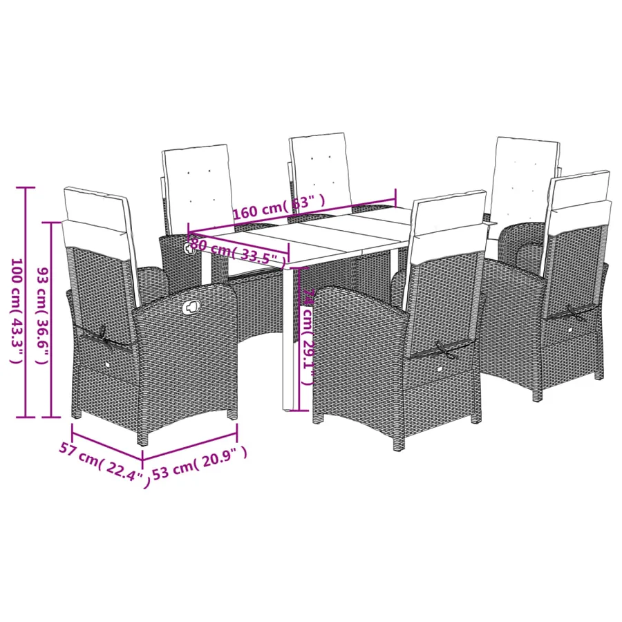 Ensemble à manger de jardin et coussins 7 pcs gris clair rotin - 9