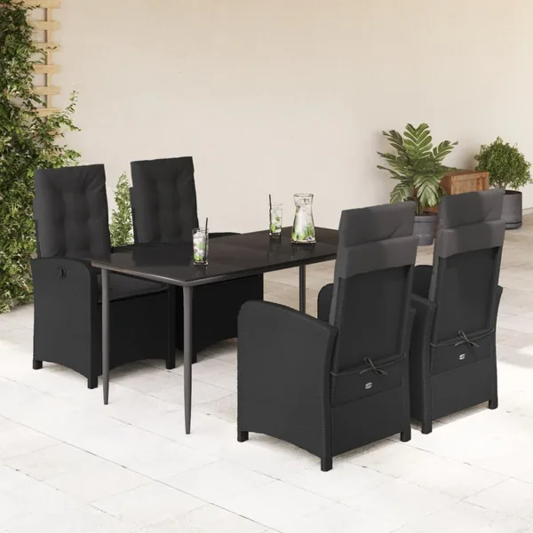 Ensemble à manger de jardin coussins 5pcs Noir Résine tressée