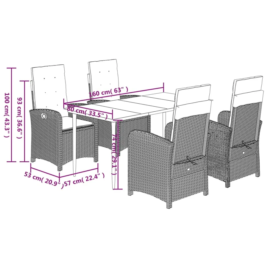 Ensemble à manger de jardin coussins 5pcs Noir Résine tressée - 9