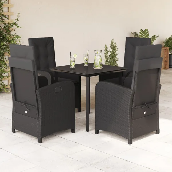 Ensemble à manger de jardin coussins 5pcs Noir Résine tressée
