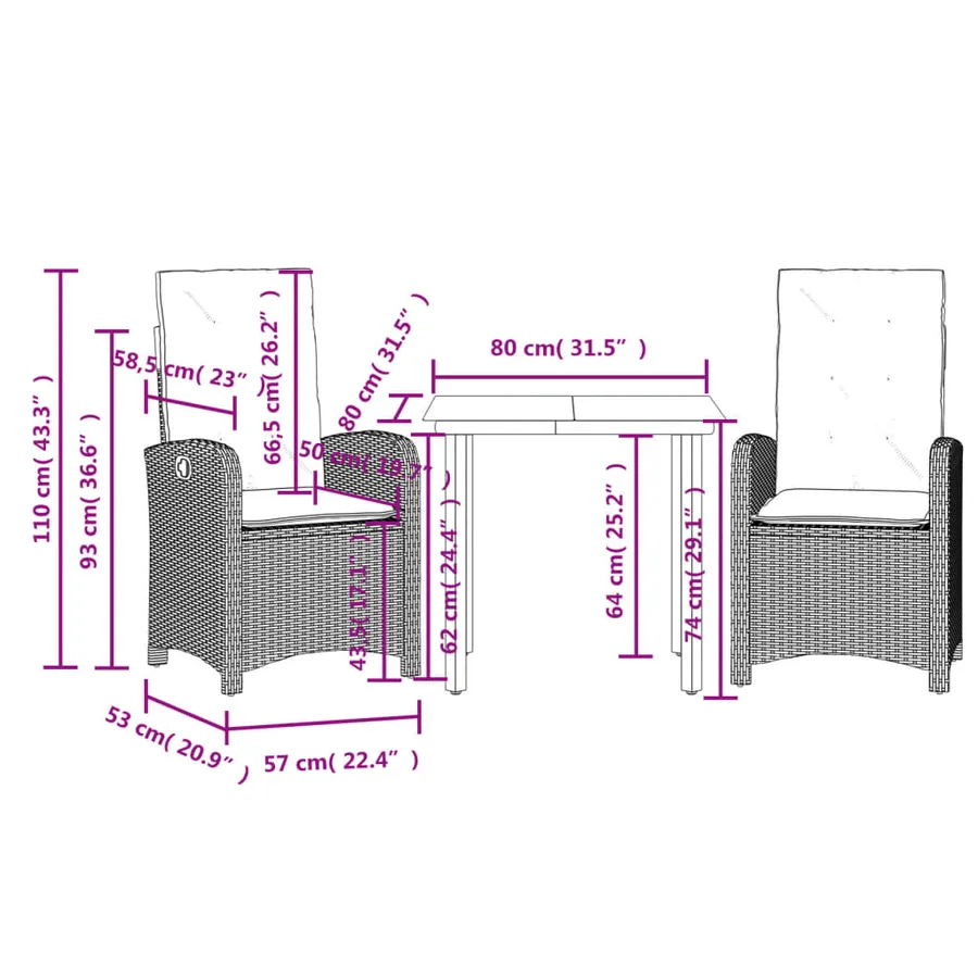 Ensemble à manger de jardin et coussins 3 pcs Beige poly rotin - 9