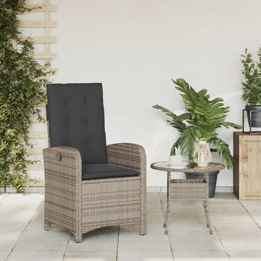 Chaise inclinable de jardin avec coussins gris résine tressée - 3