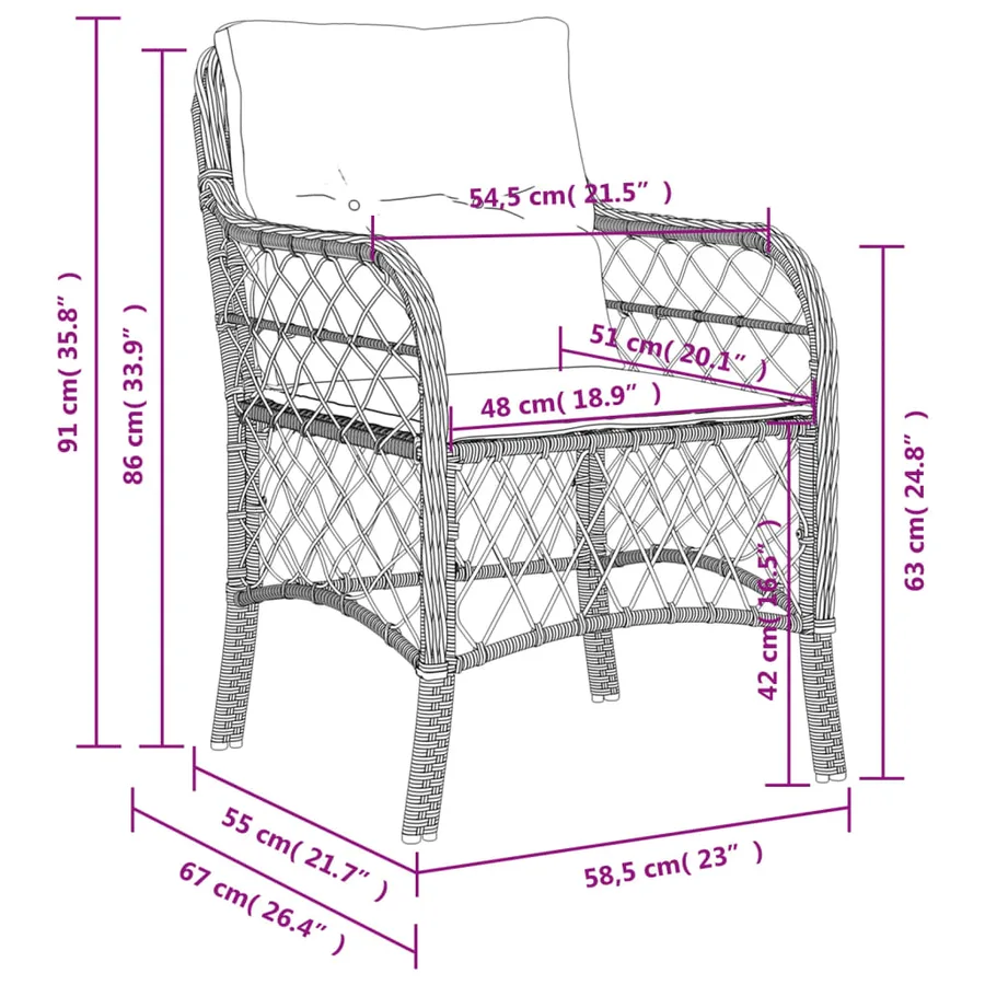 Chaises de jardin avec coussins lot de 2 beige résine tressée - 10