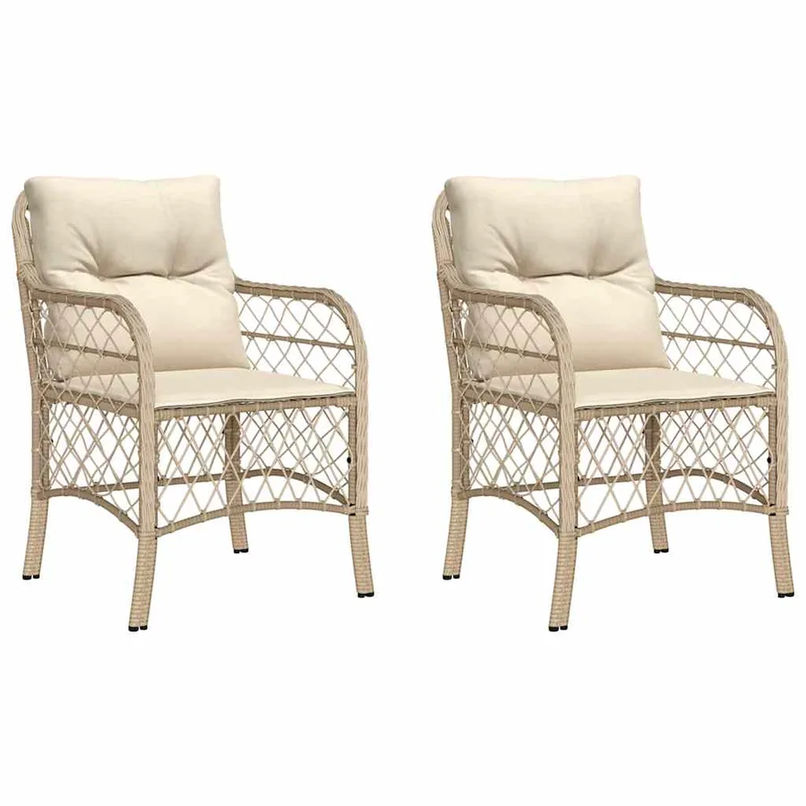Chaises de jardin avec coussins lot de 2 beige résine tressée - 2
