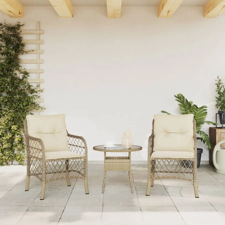 Chaises de jardin avec coussins lot de 2 beige résine tressée - 3