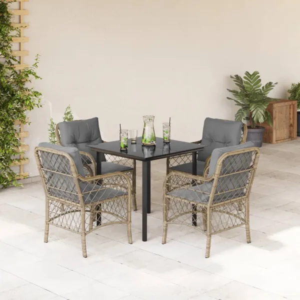 Ensemble à manger de jardin coussins 5 pcs mélange beige rotin