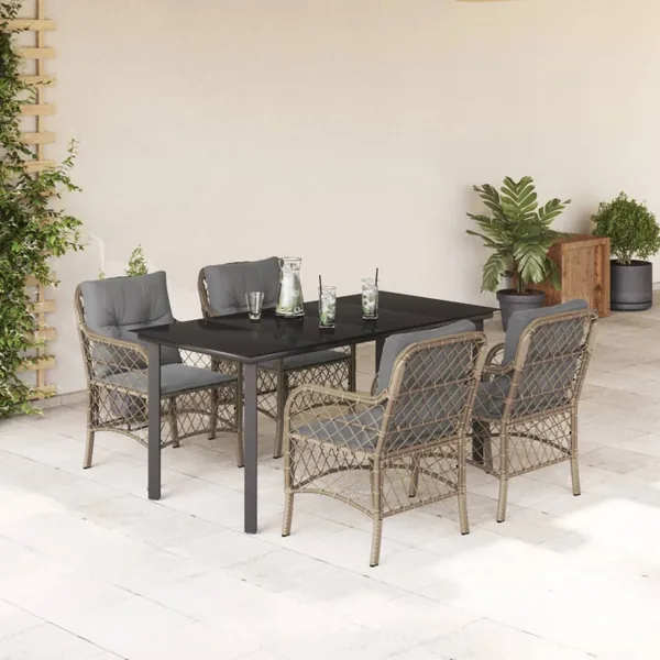 Ensemble à manger de jardin coussins 5 pcs mélange beige rotin
