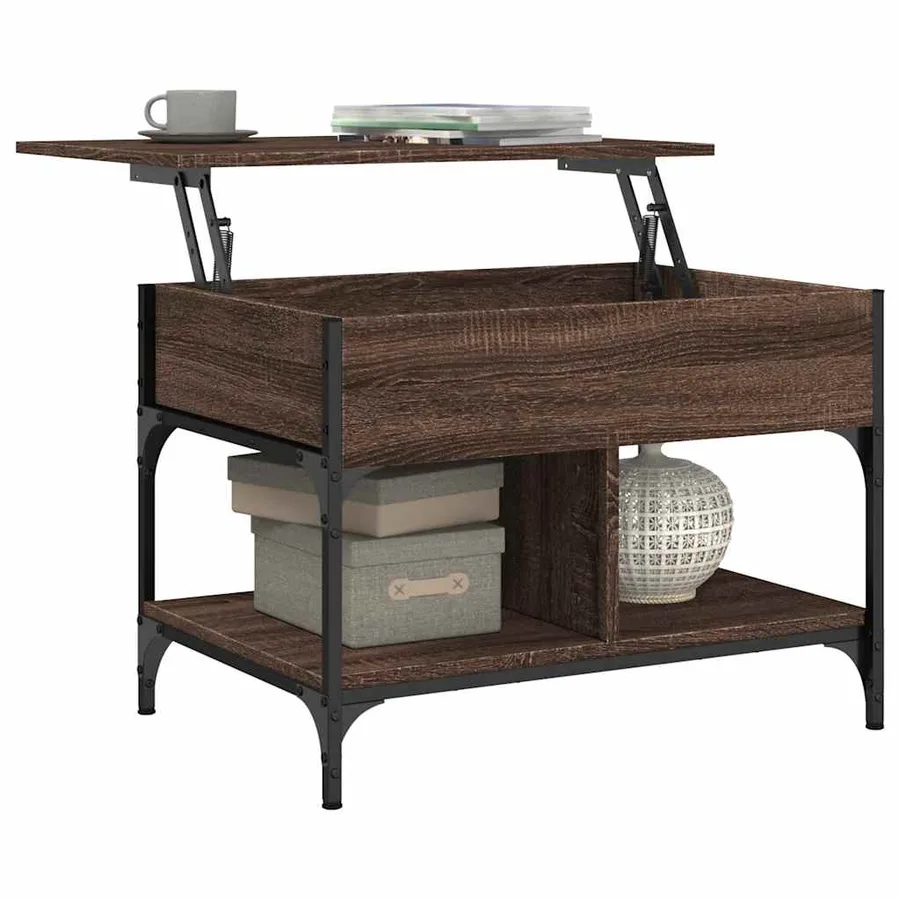 Table basse chêne marron 70x50x50 cm bois d'ingénierie et métal - 4