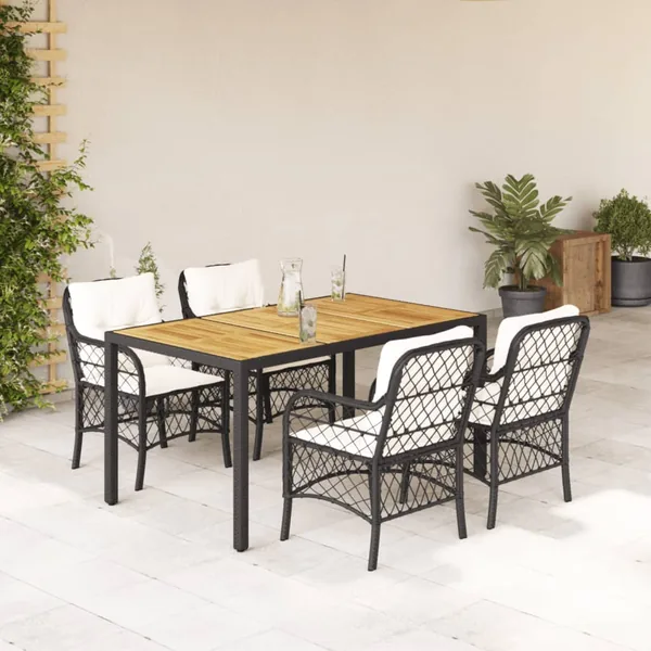 Ensemble à manger de jardin coussins 5pcs Noir Résine tressée