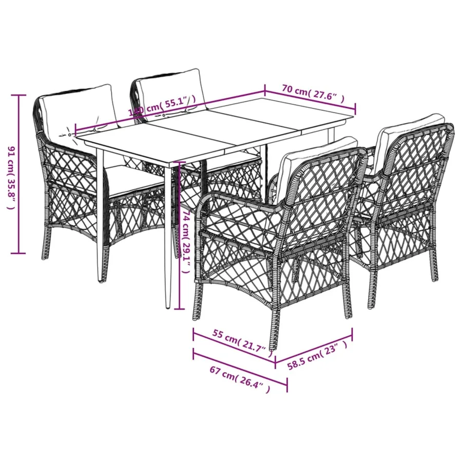 Ensemble à manger de jardin coussins 5pcs Noir Résine tressée - 7