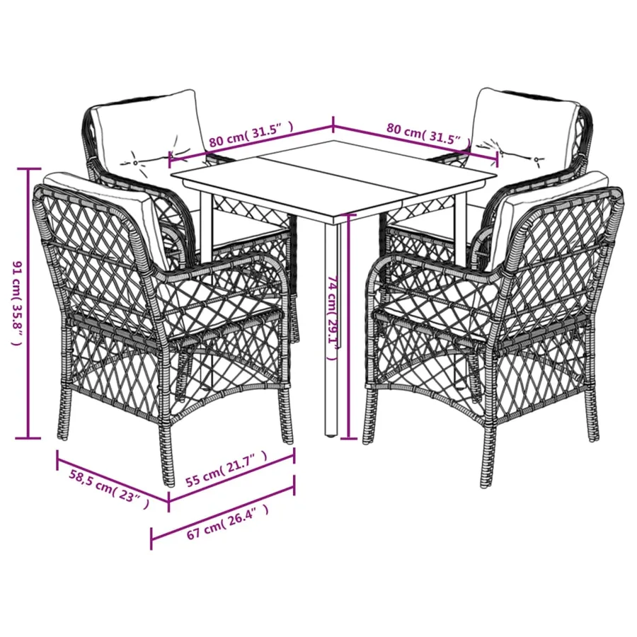 Ensemble à manger de jardin coussins 5pcs Noir Résine tressée - 7