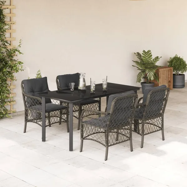Ensemble à manger de jardin 5 pcs coussins gris résine tressée