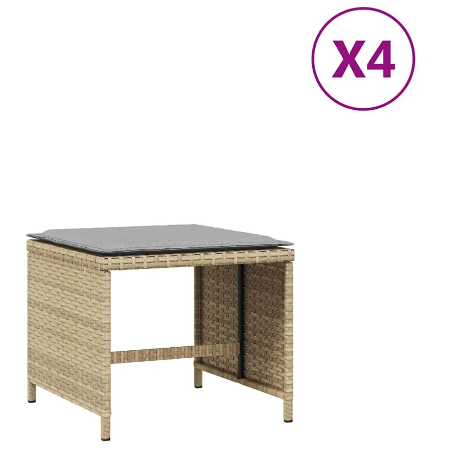 Tabourets de jardin coussins lot de 4 mélange beige 41x41x36 cm - 2