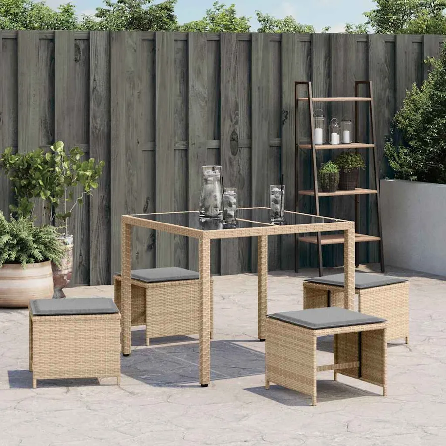 Tabourets de jardin coussins lot de 4 mélange beige 41x41x36 cm - 3