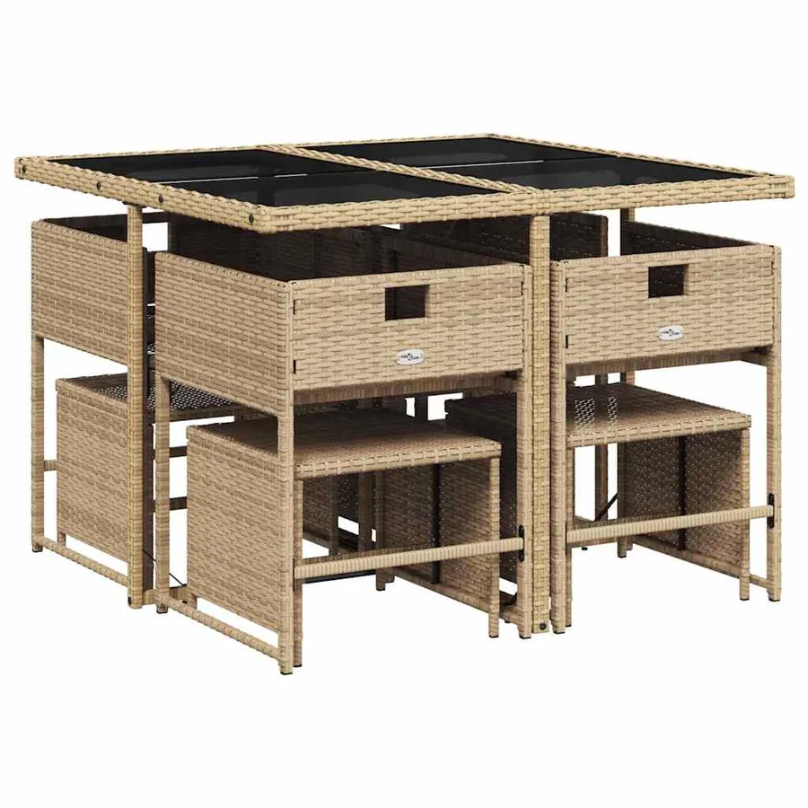 Ensemble à manger de jardin et coussins 9 pcs mélange beige - 3