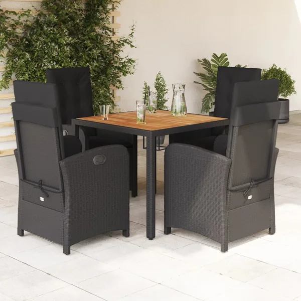 Ensemble à manger de jardin coussins 5pcs Noir Résine tressée