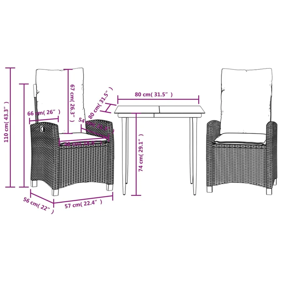 Ensemble à manger de jardin 3 pcs coussins gris résine tressée - 9