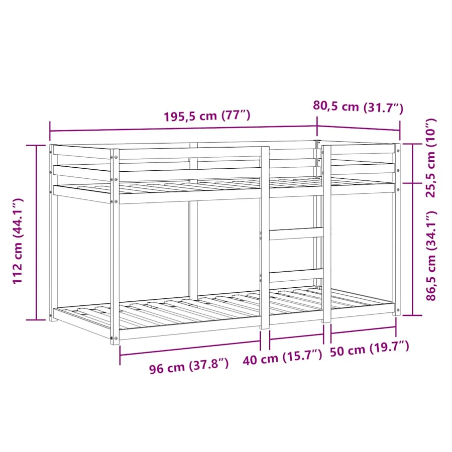 Lit superposé sans matelas 75x190 cm bois de pin massif - 14