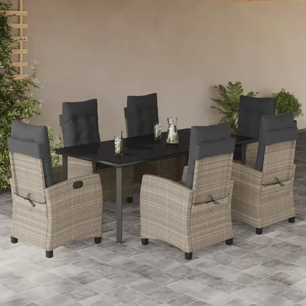 Ensemble à manger de jardin et coussins 7 pcs gris clair rotin
