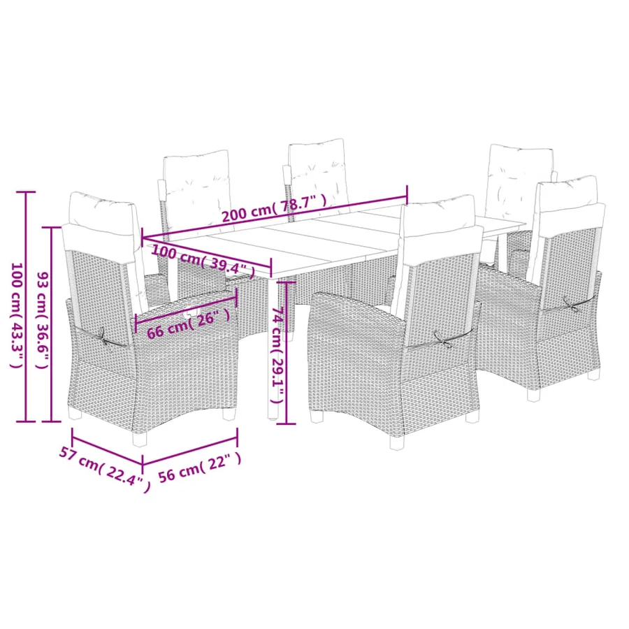 Ensemble à manger de jardin et coussins 7 pcs gris clair rotin - 9