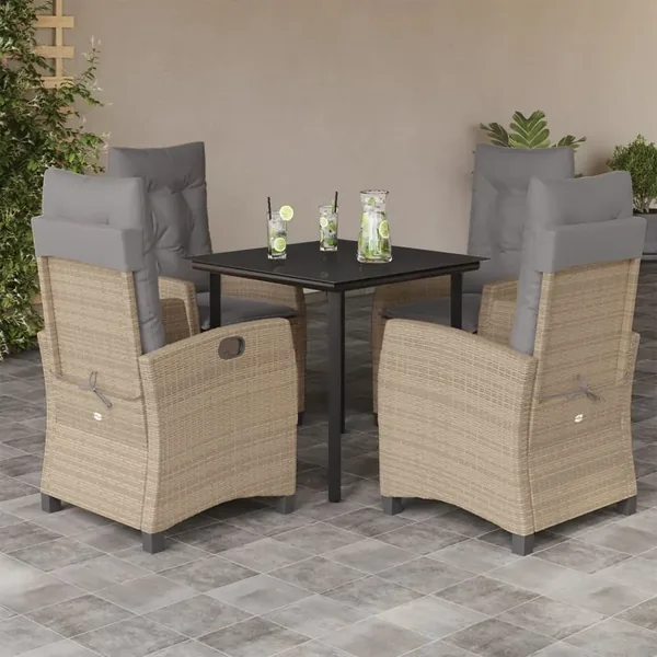 Ensemble à manger de jardin coussins 5 pcs mélange beige rotin