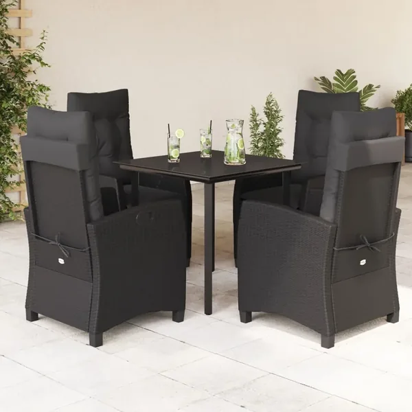 Ensemble à manger de jardin coussins 5pcs Noir Résine tressée
