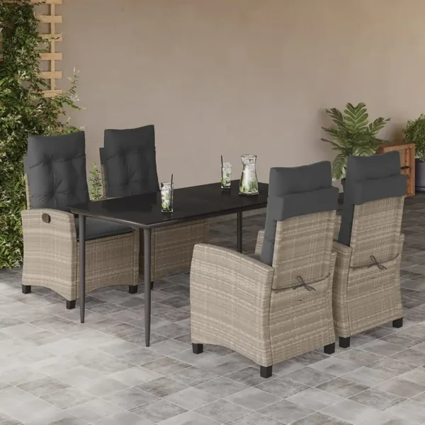 Ensemble à manger de jardin et coussins 5 pcs gris clair rotin