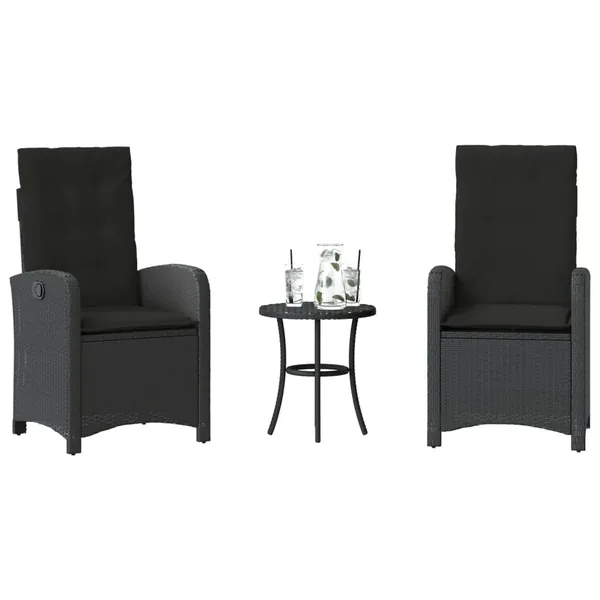 Ensemble de bistro 3 pcs avec coussins noir résine tressée